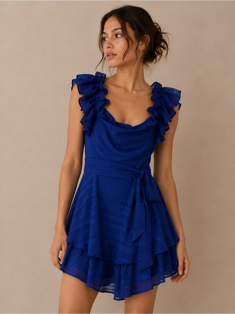 American Eagle Outfitters Royal Blue Ruffle Mini Dress